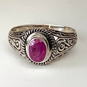 Oval Cut Genuine Pink Sapphire Ring in Artisan Sterling Silver